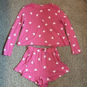 Pink Heart Patterned Long Sleeve Pajamas